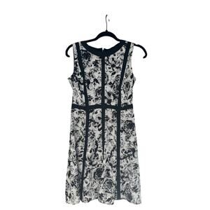 Talbots Petites 6P Black White Floral Fit & Flare Dress Sleeveless Lined